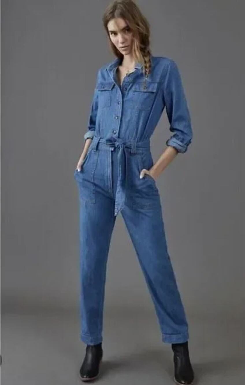 Pilcro and the Letterpress Anthropologie Long Sleeve Denim Pant Jumpsuit